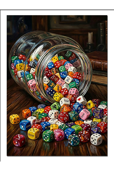 Artmeg Colorful Dice Spilled from a Jar Decorative Canvas - Mdf Wood Table