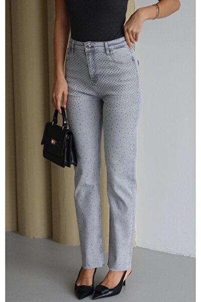 Clothes Fast Pantaloni de damă, gri deschis, cu tăietură la picior, cu talie ...