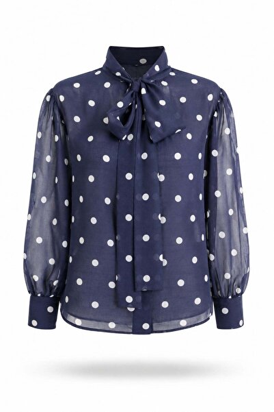 5in1Canpolat Navy Blue Polka Dot Patterned Shirt