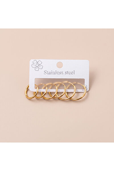 staınless steel 316L Çelik Gold Renk 3 Çift Ince Halka Küpe Seti 1,5 - 2 cm