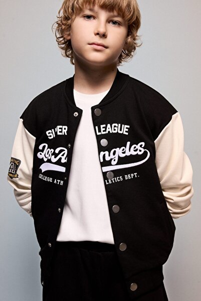 DeFacto Printed Snap Fastener College Collar Cardigan Boy's H9891A826Au