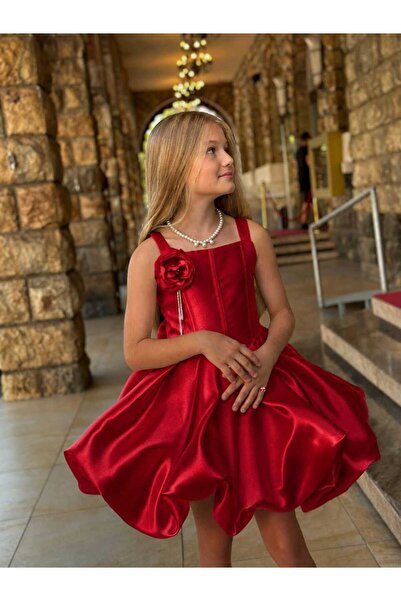 papatya kızı Girl's White Evening Dress, Flower Detailed Balloon Skirt Party ...