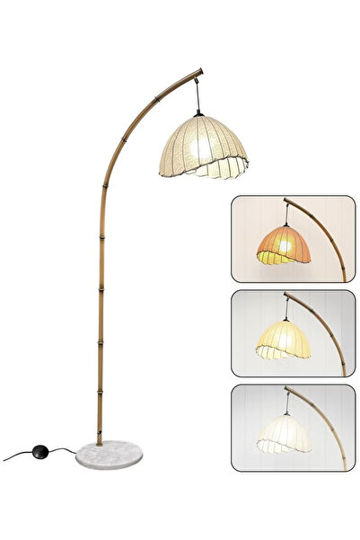 VUCATIN 12W Bamboo Floor lamp Mid Century Rattan Retro Floor Light Bohemian S...