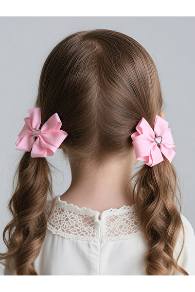 Take Two By Styli Pack of 2 - Girls Pink Rhinestone Embellished Bow Hair Clips