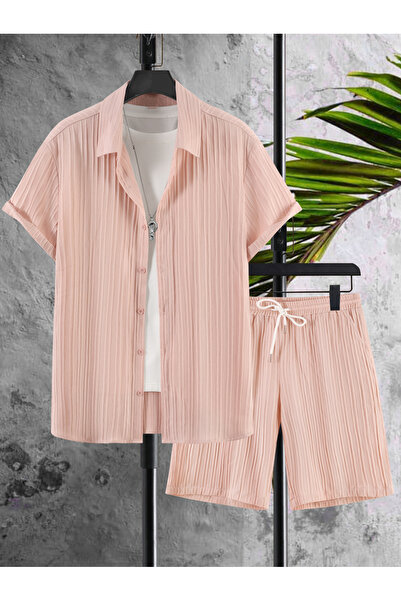 Take Two By Styli Men Plus Size Textured Casual Shirt and Shorts Co-ord Set