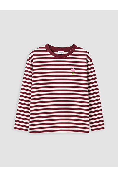 LC Waikiki Crew Neck Embroidered Striped Girls' T-Shirt