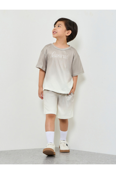 Styli Boys Ombre Slogan Print T-Shirt and Shorts Set