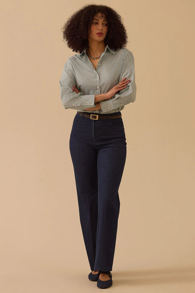 SEÇİL Women's High Waist Pipe Leg Denim Trousers 0001 Navy Blue