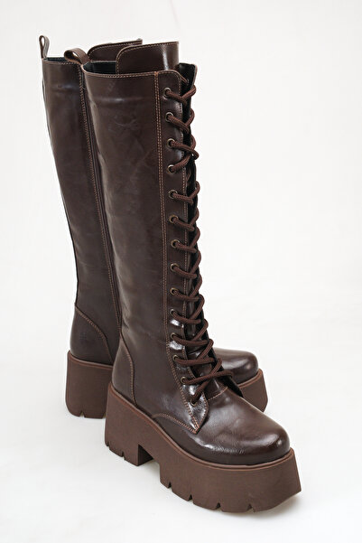 Solo Bag Women's Daily High-Top Wedge Heeled Lace-Up Zippered Boots