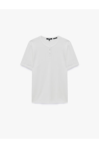 Koton Regular Fit Hakim Collar Short Sleeve Cotton Buttoned T-Shirt
