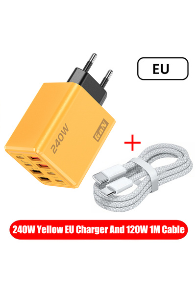 Choice5 Yellow-EU and1MCable 240W 8 in 1 USB C GaN Desktop Charger Fast Charg...