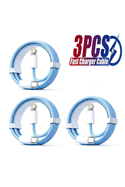 Choice4 1m Blue 3PCS PD 30W USB Cable For iPhone 14 13 12 11 Pro Max 7 8 14 P...