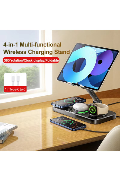 Choice black 4-in-1 Wireless Charging Station Foldable Multi-function Magneti...
