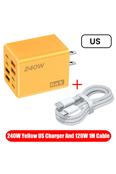 Choice4 Yellow-US and1MCable 240W 8 in 1 USB C GaN Desktop Charger Fast Charg...