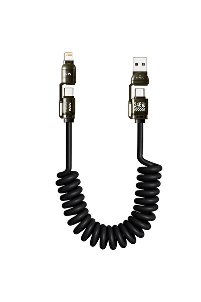 Choice Black 4 in 1 240W Spring 2M Data Cable 6A USB Type C Spring Telescopic...
