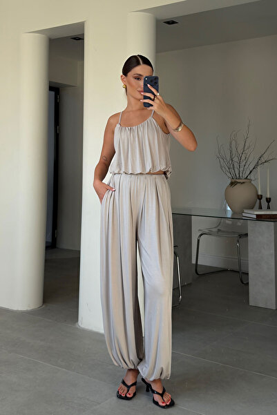 MAGARDE Blouse, Shalwar Pants, Modal Set - Beige