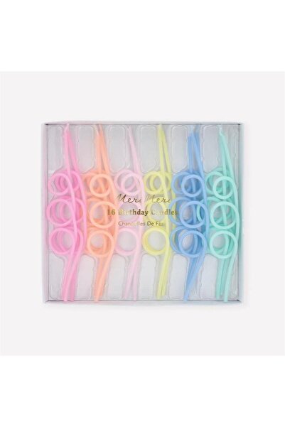 Meri Meri - Pastel Loopy Candles - Pastel Renk Kıvrımlı Mumlar - 16 Adet