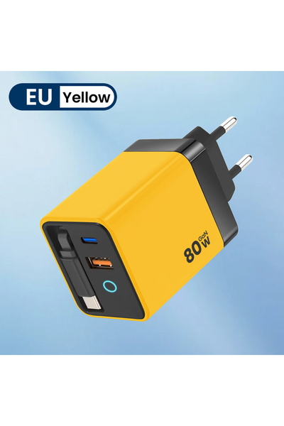 Choice6 yellow EU 80W Super Fast Charge Type C USB Phone Charger With Telesco...