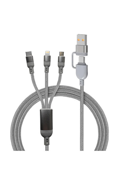 Choice Gray Universal 5 in 1 PD Fast Charging Cable Multi-Type USB Data Line ...