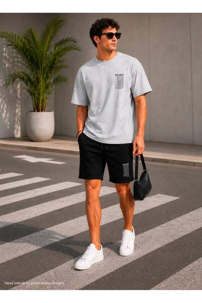 TREND EMMODA Unisex Balance Printed Oversize Men's T-Shirt Shorts Set