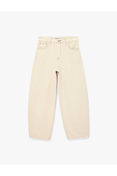 Koton Regular Fit Cotton Regular Waist Straight Leg Barrel Denim Trousers wit...