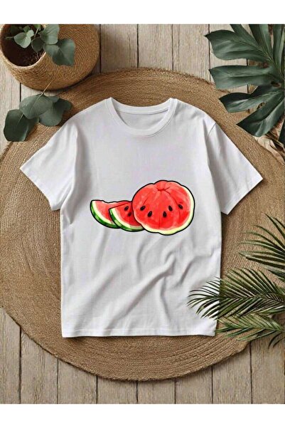 kai22 1-Pack Women's Slice T-Shirt, Cute Summer Watermelon Print Crew-Neck Sh...