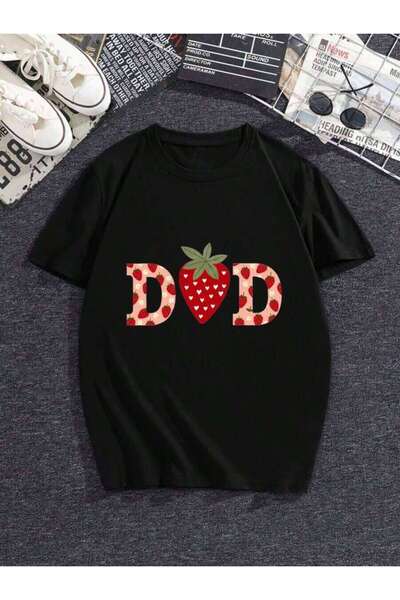 4CR Graphic T-Shirt Men Strawberry "DAD" Print, Casual Short Sleeve Crew Neck...