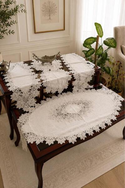 Çeyiz Diyarı Narin Velvet Living Room Set 5 Pieces Cream