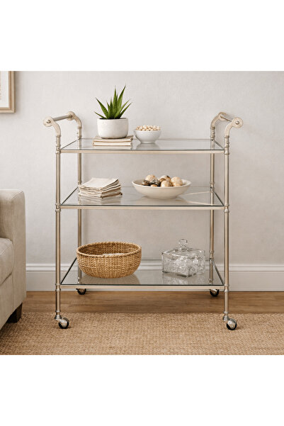 UTTERMOST Henzler Silver Bar Cart with Mirror Top
