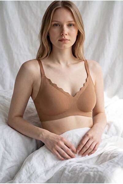 MODALADY Laser Cut Seamless Ribbed Look Bra with Removable Pads