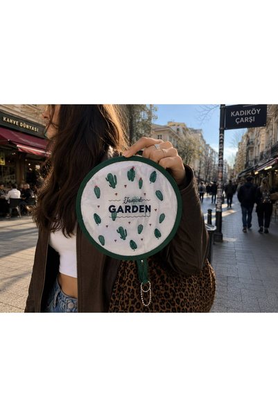 Katlanabilir Garden Desenli Yazlık Yuvarlak El Yelpazesi
