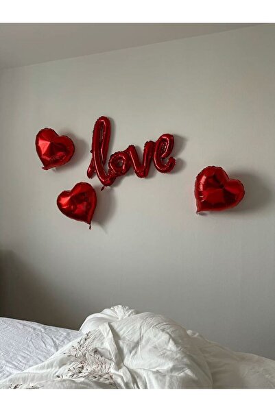 Organizasyon Pazarı 3 Red Heart Balloons with Love Written, Valentine's Day B...