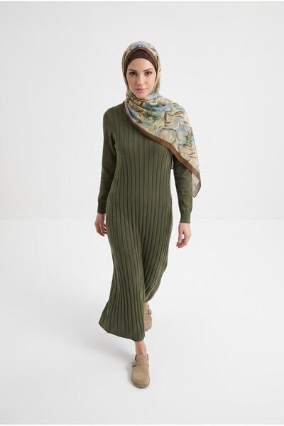 Armine Trend Merserize Soğuk İplik Pileli DAR KALIP Boydan Elbise-126 CM