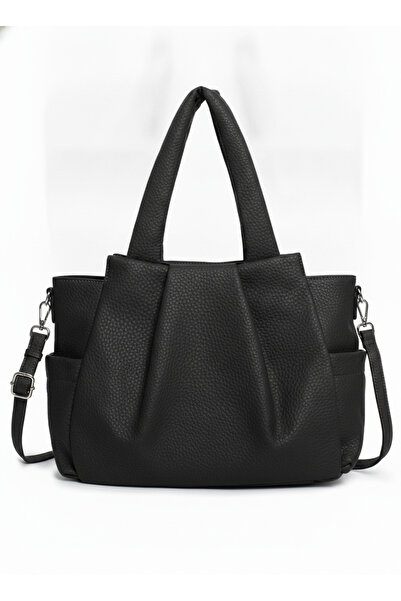 MILANO COLLECTION Geantă damă tip shopper plisată, piele ecologică, baretă de...