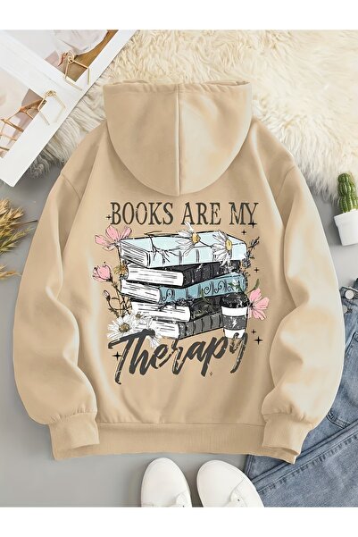 uyguntarz سويت شيرت برقبة دائرية مطبوع عليه My Books Are Therapy للجنسين
