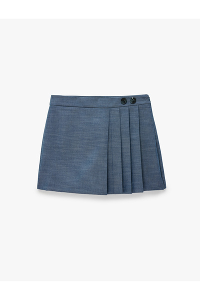 Koton High Waist Buttoned Regular Fit Viscose Blend Pleated Mini Shorts Skirt
