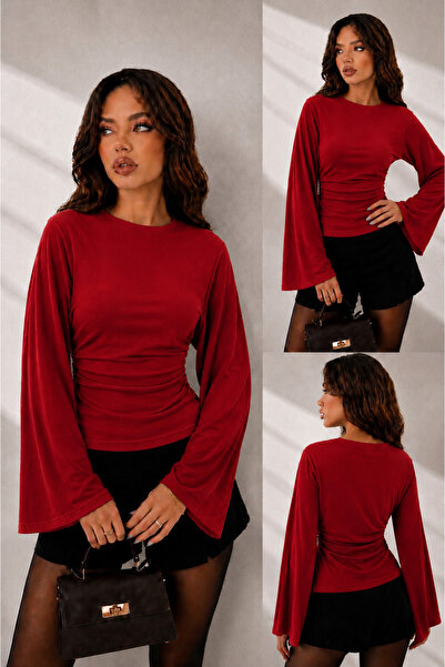 peri tower Modal Fabric Gathered Detail Wide Sleeve Women's Blouse 212