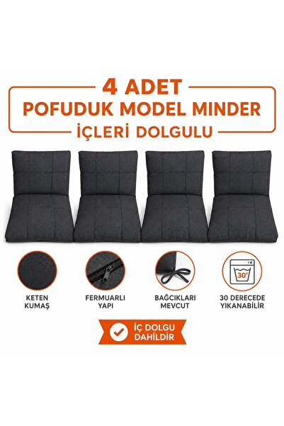 HouseART 4 Adet Kullanıma Hazır , Dolgulu Minder , bahçe , Balkon ,Mobilya mi...