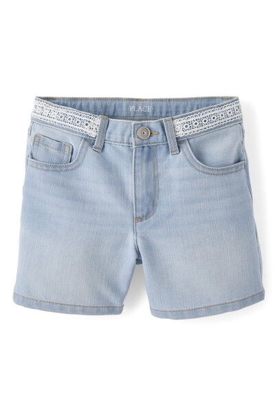 The Children's Place Girls Embroidered Floral Relaxed Denim Midi Shorts