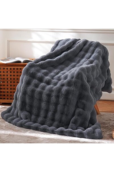 GENERAL BENVWE Faux Fur Throw Blanket Bubble Fleece Blanket, Soft and Thick P...