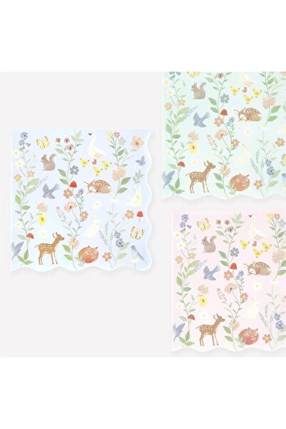 Meri Meri - Little Animals Large Napkins - Minik Hayvanlar Peçeteler - L - 16...