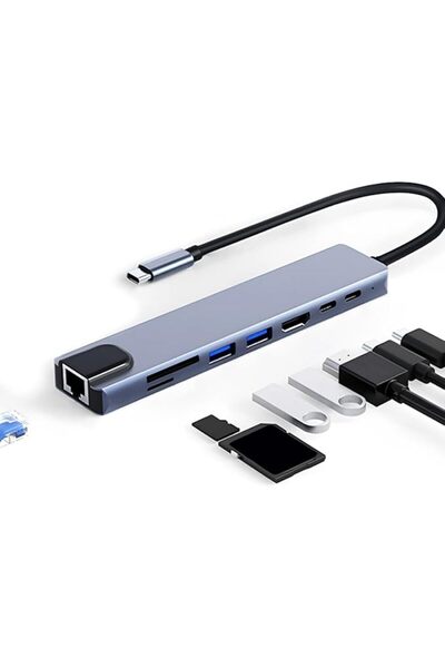 Generic موزع USB-C، محول USB-C 8 في 1 مع HDMI بدقة 4K، وشحن PD بقوة 100 واط، ...