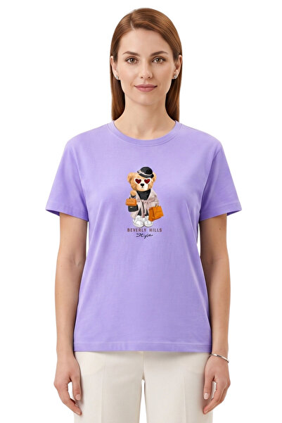 DK DAKSEL Women's Lila Beverly Hills Teddy Bear Printed T-Shirt 100% Cotton C...