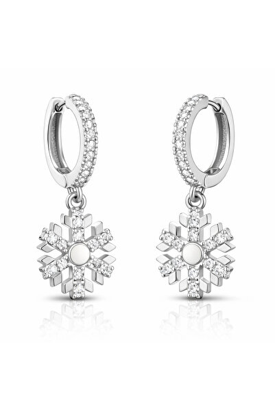 Tienda Elegante أقراط نسائية فضية متدلية على شكل ندفة الثلج