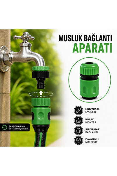 CinaMax Cina Max 1/2 Yeşil Hortum Hızlı Bağlantı Aparatı Bahçe Musluk Adaptör...