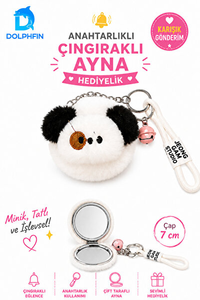 DolphFin Plush Double-Sided Pocket Mirror Keychain with Rattle 7 cm