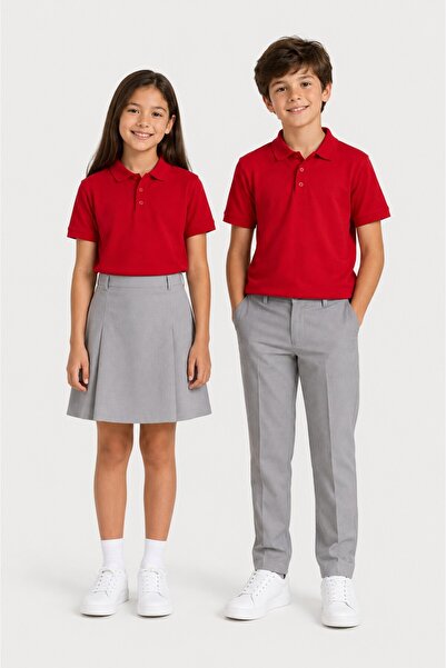 The Clover Girls & Boys Unisex Red 100% Cotton Polo Collar Short Sleeve 2-Pie...
