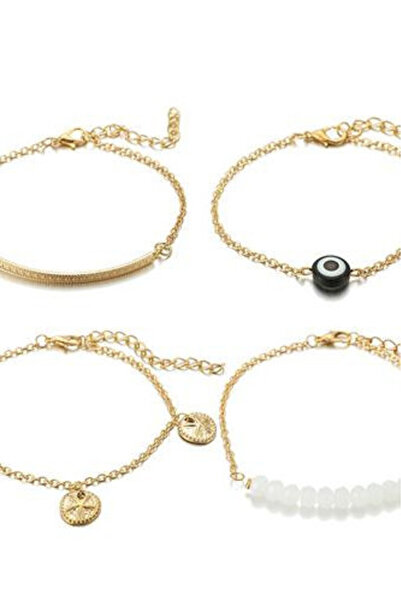 VeeShop Set 4 bratari elegante, cu banuti cu stelute, Nazar si margelute fate...