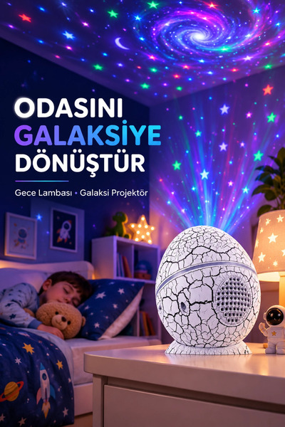 ds llc Dinozor Yumurtası Galaksi Projektör Gece Lambası 4'ü 1 Arada – Bluetoo...