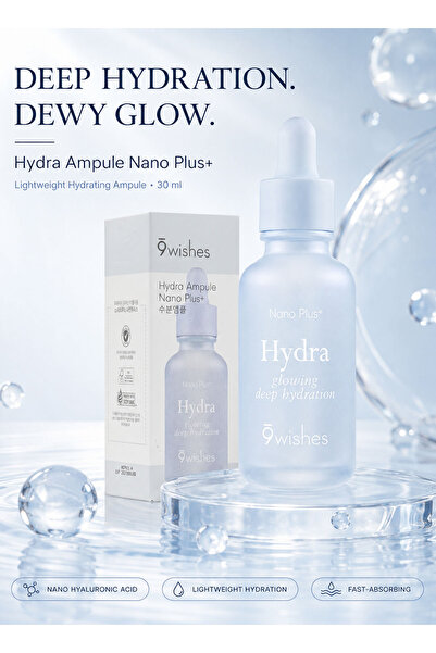 9WISHES Hydra Ampule Nano Plus+ 30ml, Lightweight Hydrating Face Serum with N...